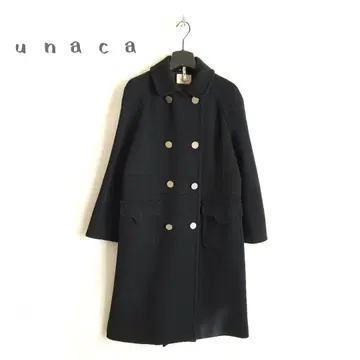 [ unaca ] 스텐 칼라 울 롱 코트 더블 버튼 메텔 코트 블랙