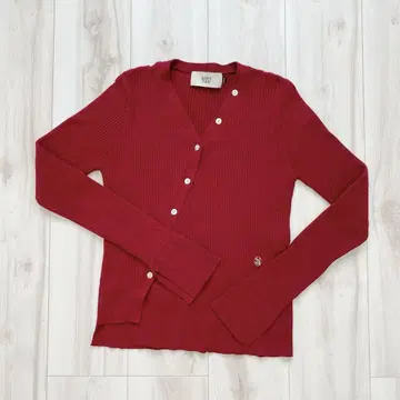 [ Atelier Nain ] 비대칭 리브 가디건 다크 레드
