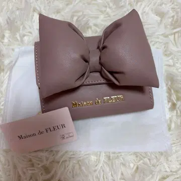 미사용 메종 드 플뢰르 리본 3단 폴더형 지갑 미니 월렛 핑크