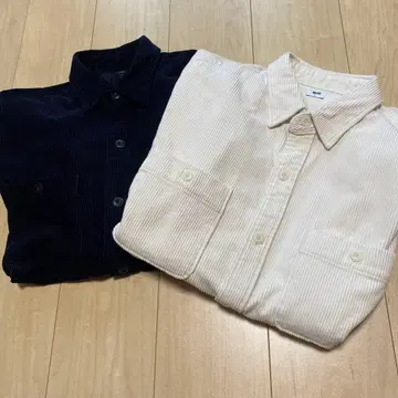 코딜로이 셔츠 네이비&화이트 2세트