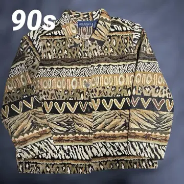 90s 빈티지 올 패턴 애니멀 무늬 금속 버튼 레오파드 고블랑