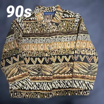 90s 빈티지 올 패턴 애니멀 무늬 금속 버튼 레오파드 고블랑