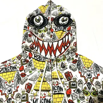 VOLCOM 풀 페이스 복면 후드티 올 패턴 M 사이즈 풀 집업 후디