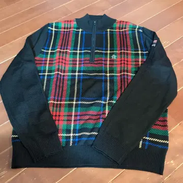 Munsingwear 하프 지퍼 드라이버즈 니트 체크 L 사이즈