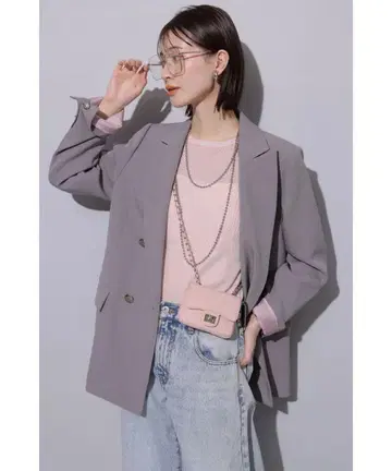Arpege story W 버튼 테일러드 자켓 핑크 그레이 S