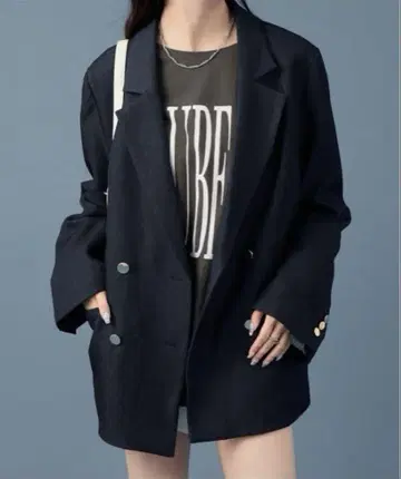 mystic 골드 버튼 테일러드 자켓 네이비