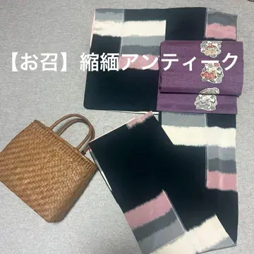 [ 앤티크 ] 오메시 크레이프 원단 은사 기모노