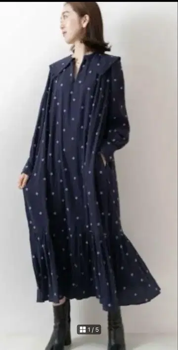 누키테파 네이비 롱 원피스 긴팔