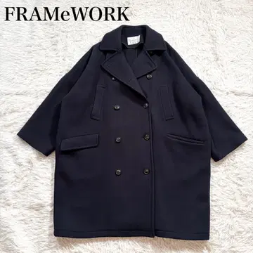 새상품급 프레임워크 롱 P코트 멜톤울 더블 네이비 38