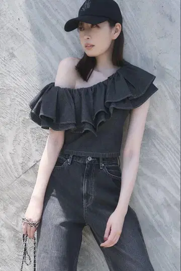 COCODEAL 데님 프릴 블라우스