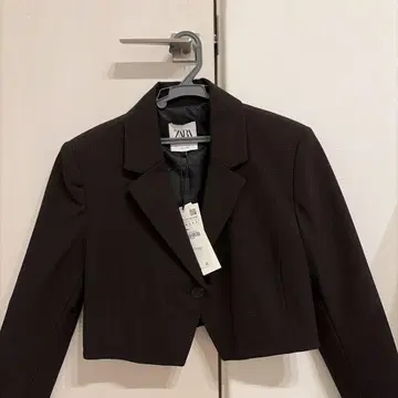 ZARA 다크 브라운 체크 무늬 크롭 자켓 S