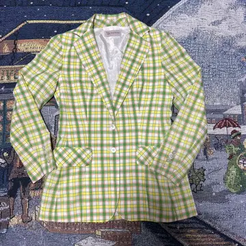 70s USA제 체크 무늬 테일러드 자켓 히피