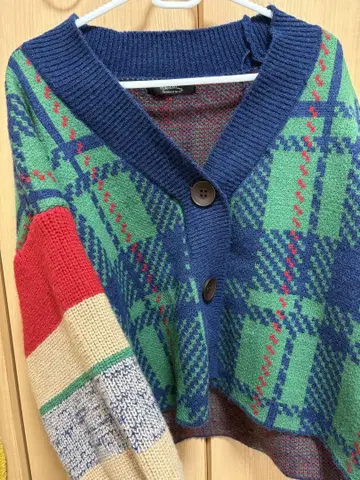 체크 무늬 오버 사이즈 니트 가디건