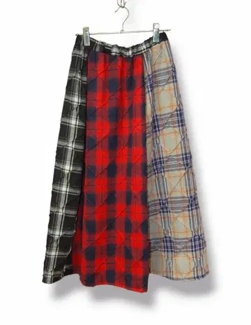 아가일 핀턱 타탄 체크 믹스 서큘러 플레어 롱 스커트