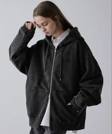 CLEL 풀 집업 후드티 빈티지 블랙 M 사이즈