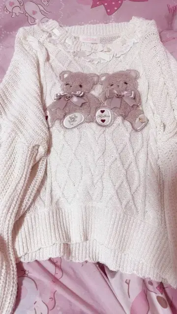 LIZLISA Twin Bears 니트탑 화이트