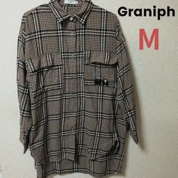 graniph 그라니프 포캣츠 자수 체크 무늬 긴팔 M 플란넬 셔츠