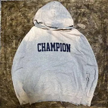 귀신 페이드 & 보로 Champion 풀오버 후디 그레이 데미지 가공