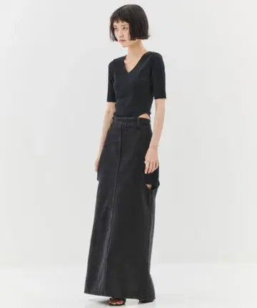 클라네 CIRCLE CUT LAYERED DENIM SKIRT