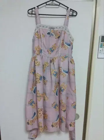 엑시즈팜 kawaii 테디베어 패턴 곰 패턴 오버롤 스커트 원피스