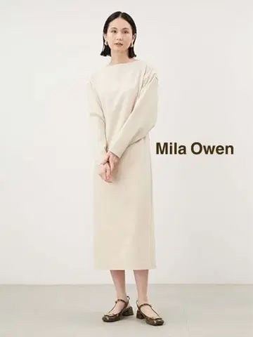 [ 새상품급 ] 미라 오웬 소매 볼륨 브라우징 스트레이트 원피스 베이지