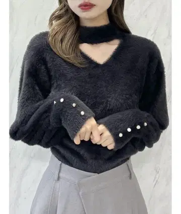 dazzlin 2way 샤기 미니 니트탑 블랙