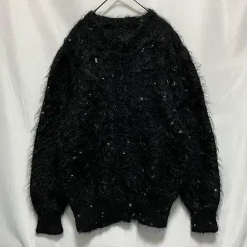 80s 90s 유로 빈티지 블랙 모헤어 니트 가디건