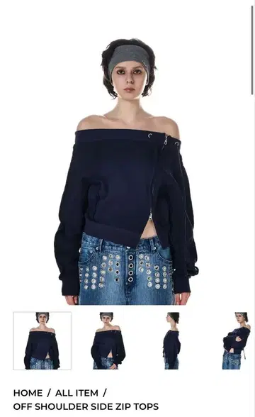 BEEDEN 오프숄더 사이드 지퍼 상의