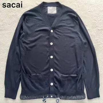 sacai 사카이 니트 가디건 밑단 드로 코드 이소재 절개