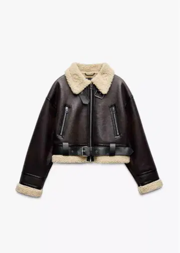ZARA 더블 페이스 무스탕 코트 다크 브라운 S