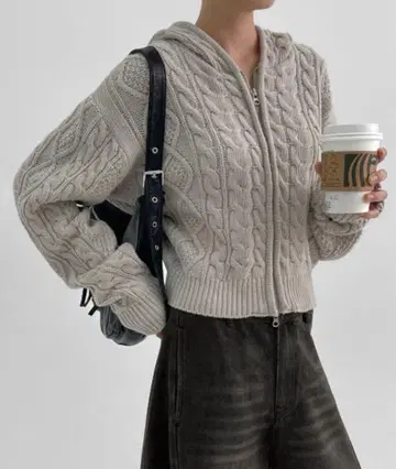 BLACKUP 무신사 라이밍 케이블 후드티 니트 집업