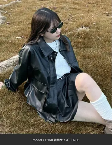 탈부착 가능 퍼 카라 포함 2WAY 인조 가죽 블루종