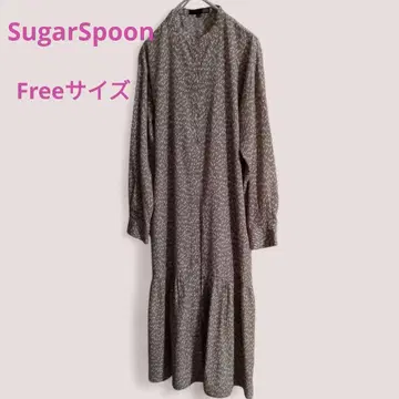 [ SugarSpoon ] 개더 롱 원피스 올 패턴 밴드 카라 F