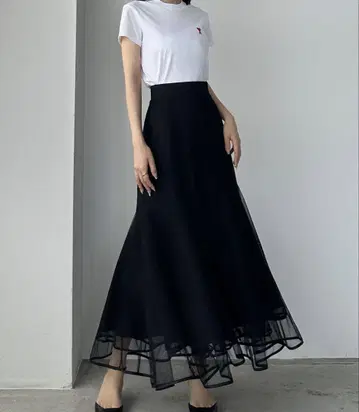Louere 밑단 파이핑 튤 머메이드 스커트 M