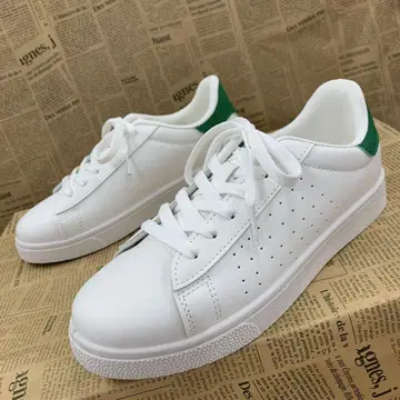 새상품 여성용 23.0cm 인조 가죽 코트 스니커즈 화이트 그린 3415