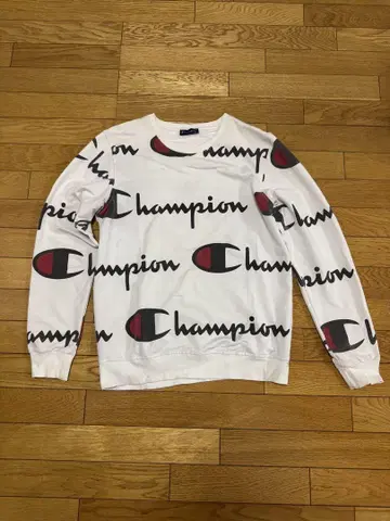 Champion 로고 프린트 맨투맨 화이트