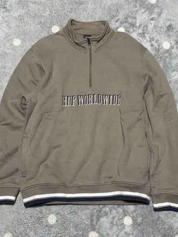 HUF WORLDWIDE 로고 자수 하프 지퍼 L 베이지/브라운