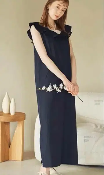 hinari 프릴 칼라 원피스 네이비 S 브랜드 택 없음