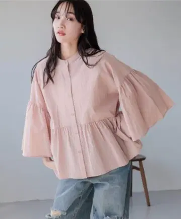 [컨디션 최상] LOWRYSFARM 핑크 밴드 카라 셔츠 8s