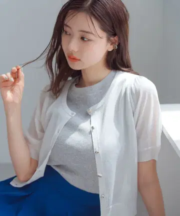 시어 크루넥 반팔 가디건