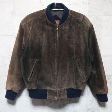 80s ~ 90s 스웨이드 천연 가죽 가죽 봄버 자켓 브라운