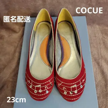 23cm COCUE 플랫슈즈 음표 스웨이드 레드 미사용 새상품