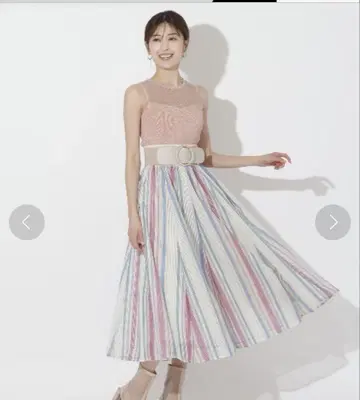 AND COUTURE 허리 리브 메쉬 스트라이프 스커트