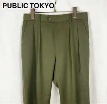 PUBLIC TOKYO 울 트윌 테이퍼드 슬랙스 팬츠 카키