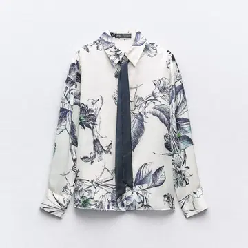 ZARA 자라 리본 포함 프린트 패턴 셔츠