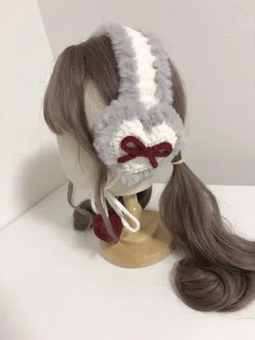 하트 귀도리 화이트 레드 핸드메이드 리본 귀도리 귀마개