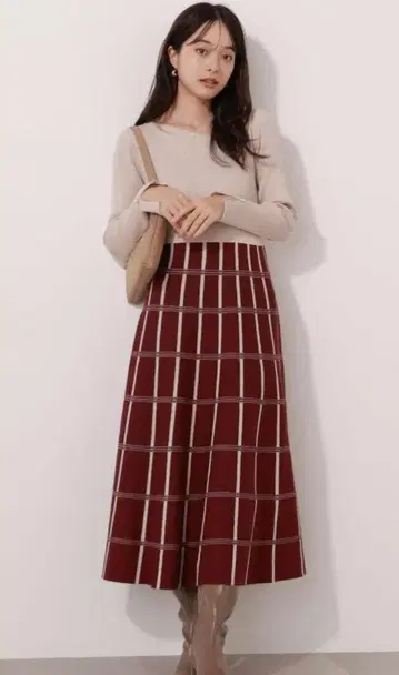 [ 새상품 ] 프로포션 바디 드레싱 체크 무늬 자카드 니트 원피스
