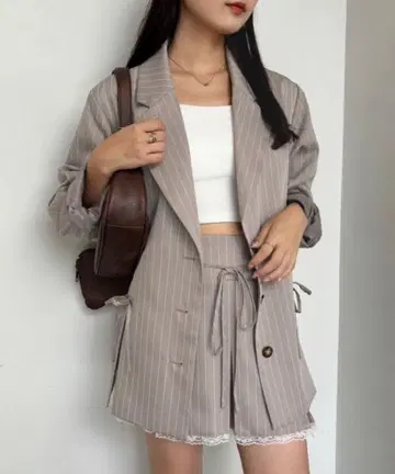 리본 테일러드 자켓 레이스 박스 플리츠 미니 스커트