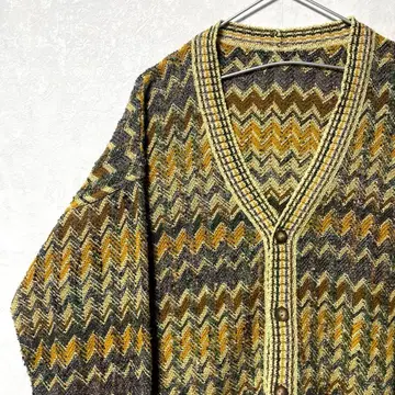 디자인 니트 가디건 올 패턴 빈티지 레트로 지그재그 줄무늬 보더