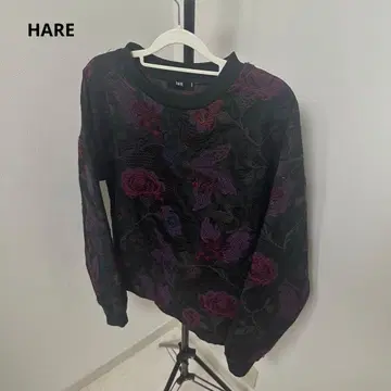 HARE 하레 꽃무늬 자수 중화 크루넥 맨투맨 장미 퍼플 S